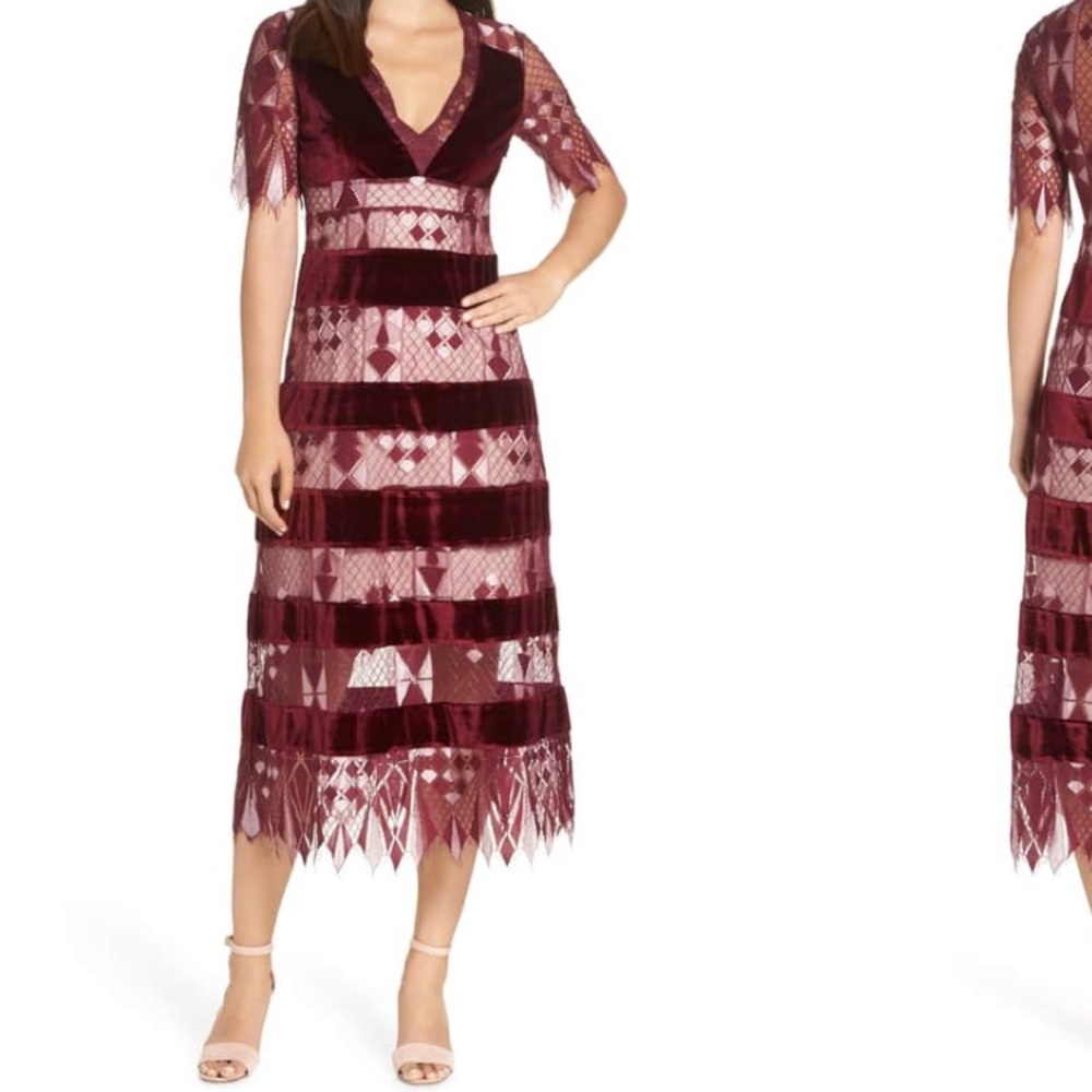 *Worn Once* Foxiedox Lace & Velvet Midi Dress
